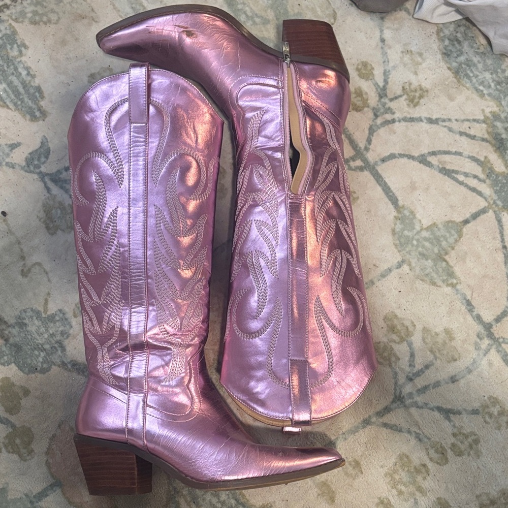 Metallic Pink Western Cowgirl Boots